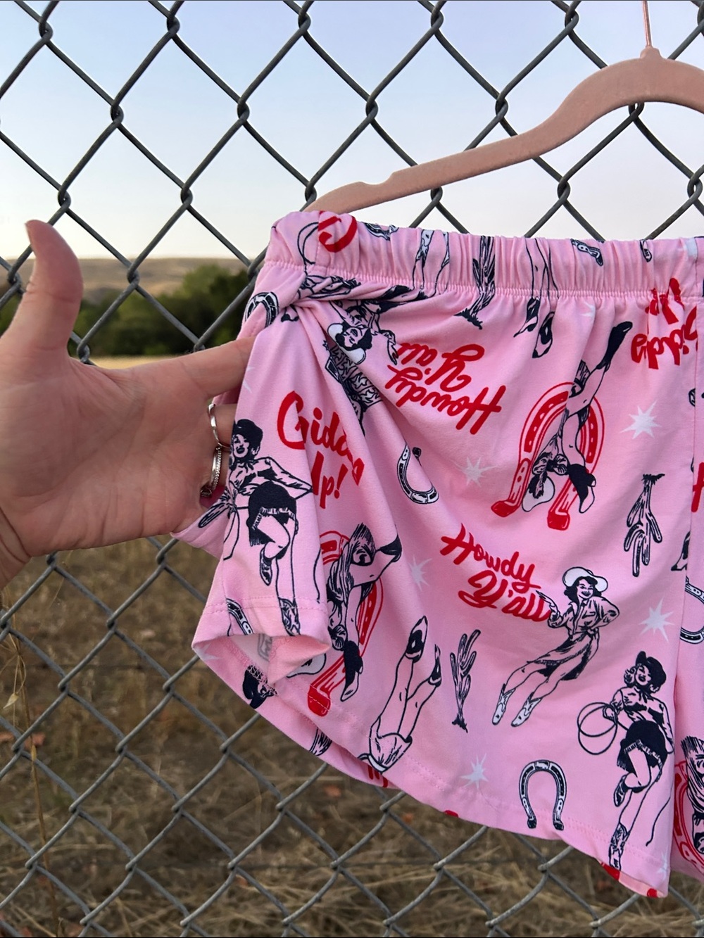 Women's Pink Vintage Cowgirl Theme Printed Short Pajama Set - Picture 9 of 12